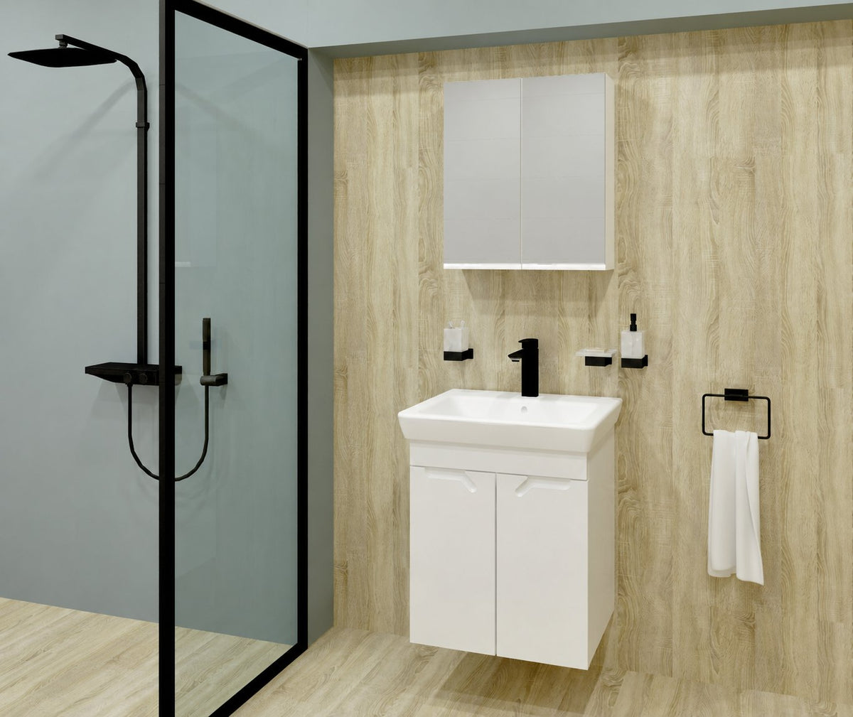 Visota 4303-lower — примерна композиция; продава се само Долен шкаф с мивка Ася 60 PVC, ширина 60 см, бял гланц - Visota