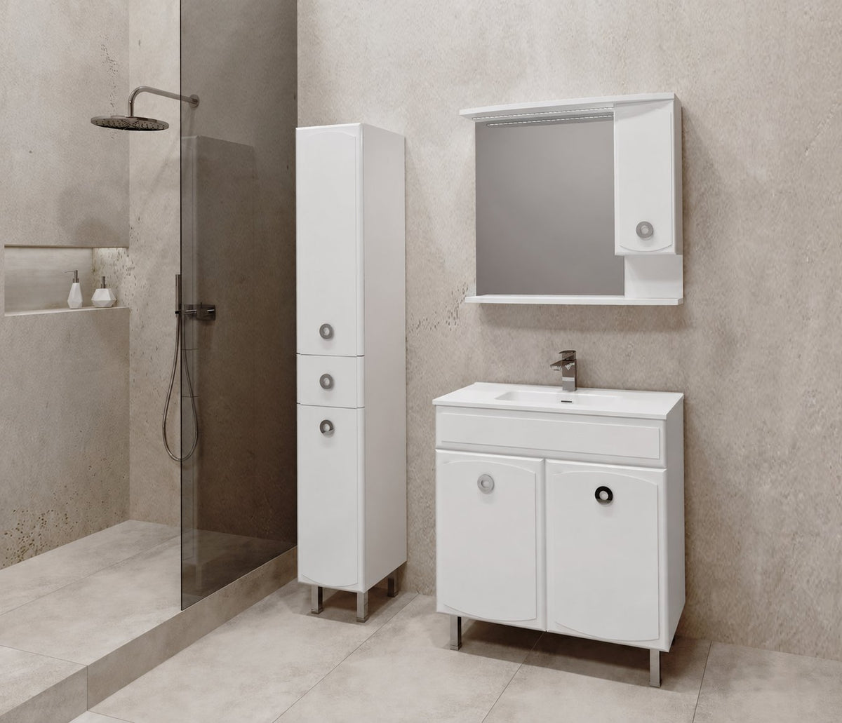 Visota 2510-lower — примерна композиция; продава се само Долен шкаф с мивка БОРЯНА 76 MDF, ширина 76 см, бял гланц - Visota