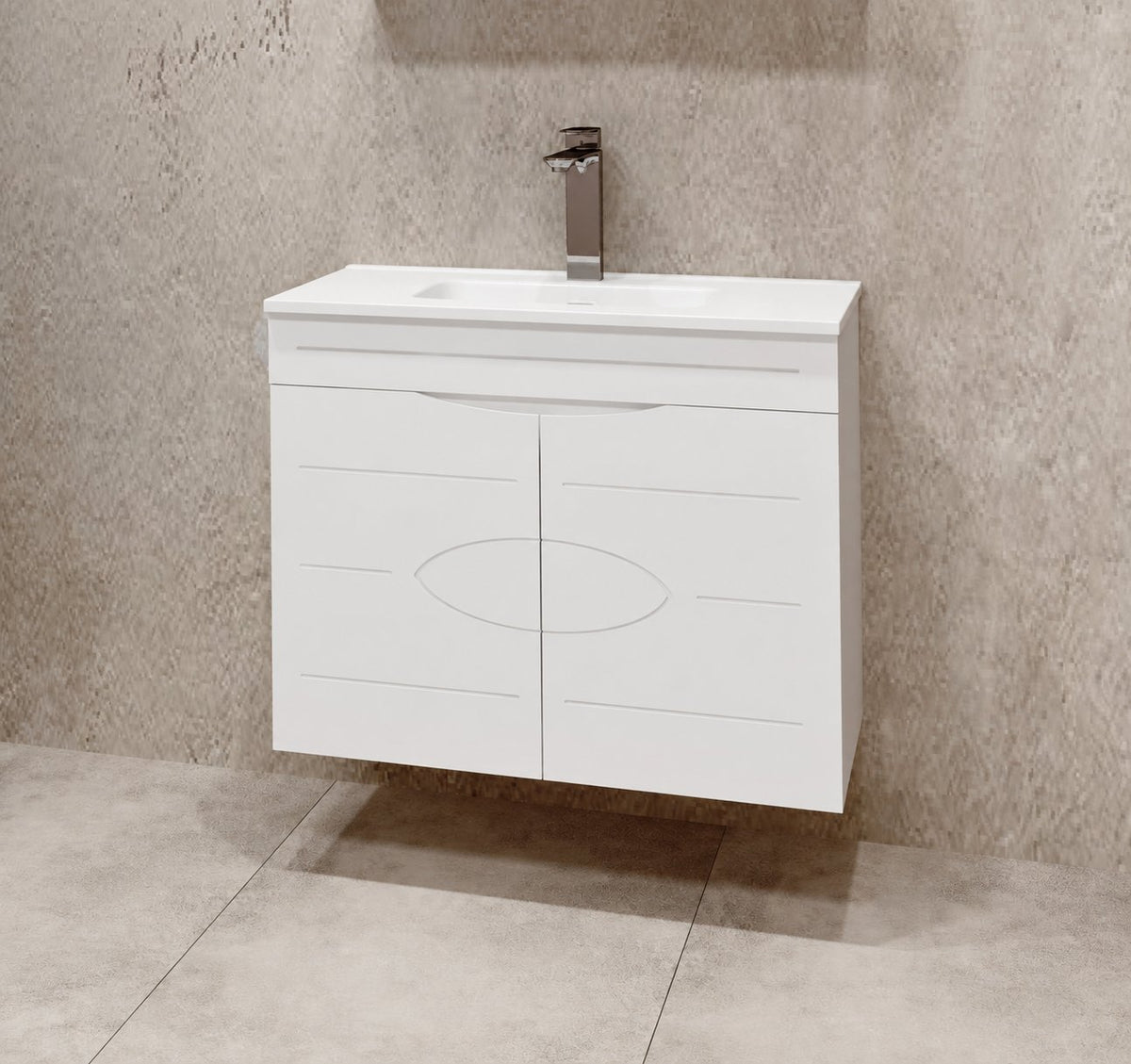 Visota 4408-lower — примерна композиция; продава се само Долен шкаф с мивка Жана 81 PVC, ширина 81 см, бял гланц - Visota