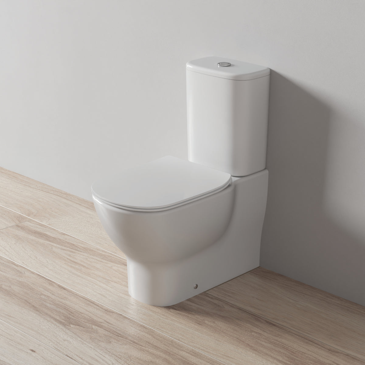 Стояща тоалетна чиния за WC комплект с плътно прилепване към стената - AquaBlade® - Tesi - Бяла коприна (бял мат) - комп