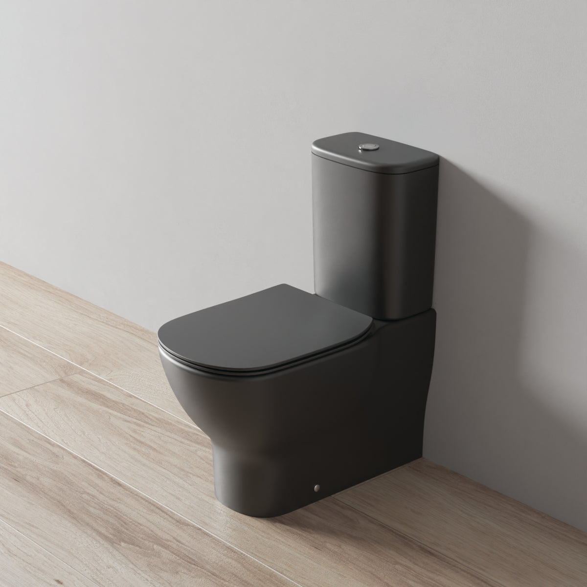 Стояща тоалетна чиния за WC комплект с плътно прилепване към стената - AquaBlade® - Tesi - Черна коприна (черен мат) - к