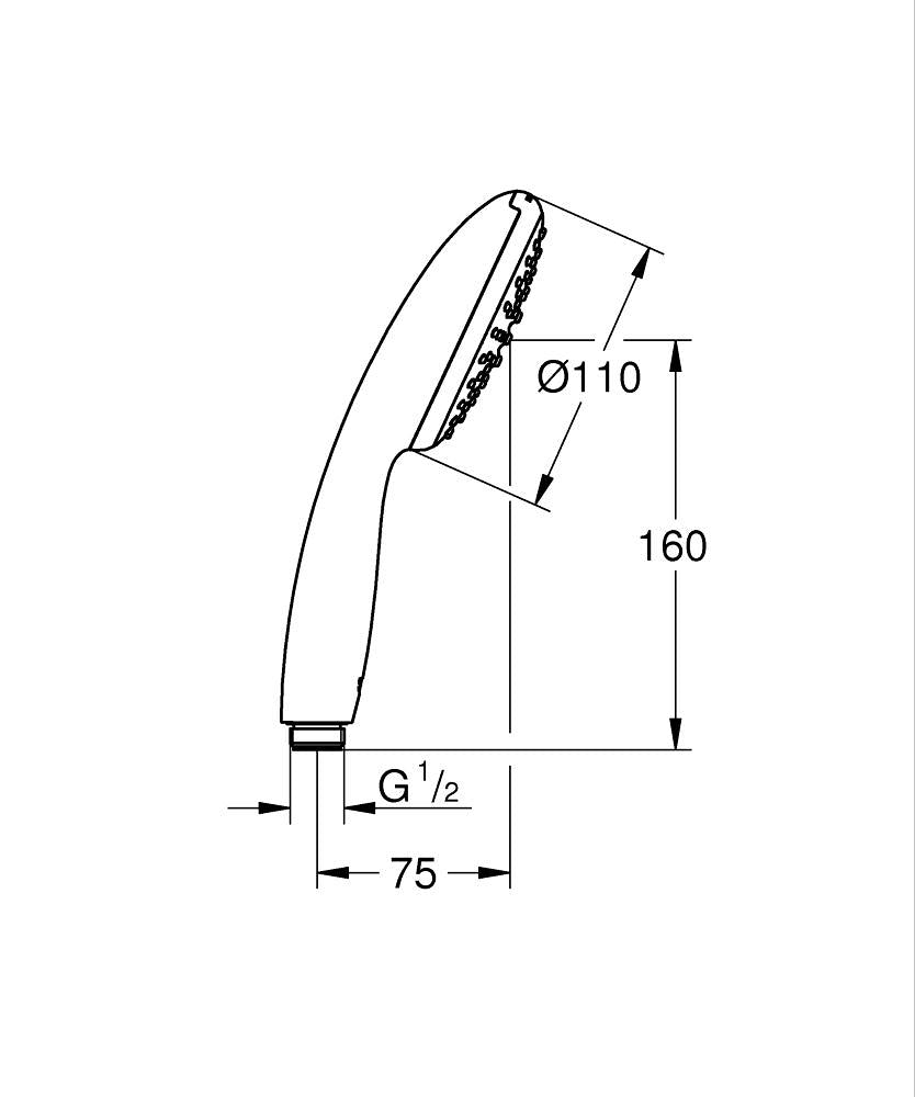 Ръчен душ, GROHE Tempesta 110, 1 струя Rain, 7,6 l/min - Tempesta 110 — чертеж с размери