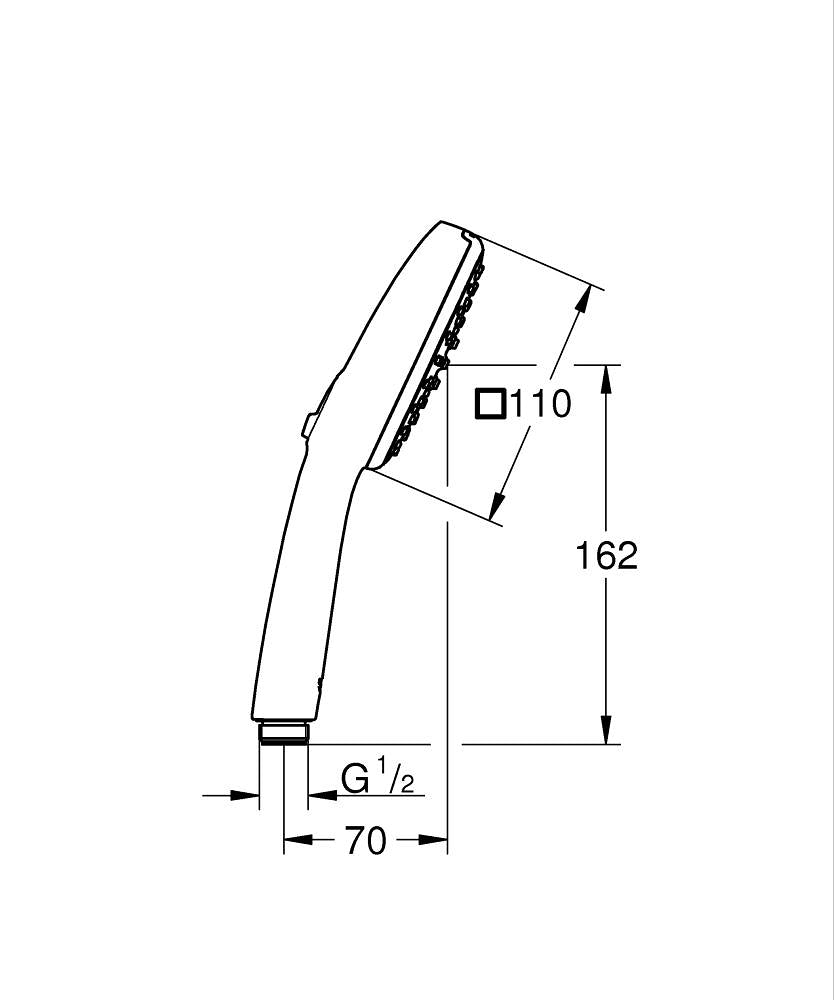 Ръчен душ, GROHE Tempesta Cube 110, 2 струи - Rain, Jet, 5,6 l/min - Tempesta Cube 110 - чертеж с размери