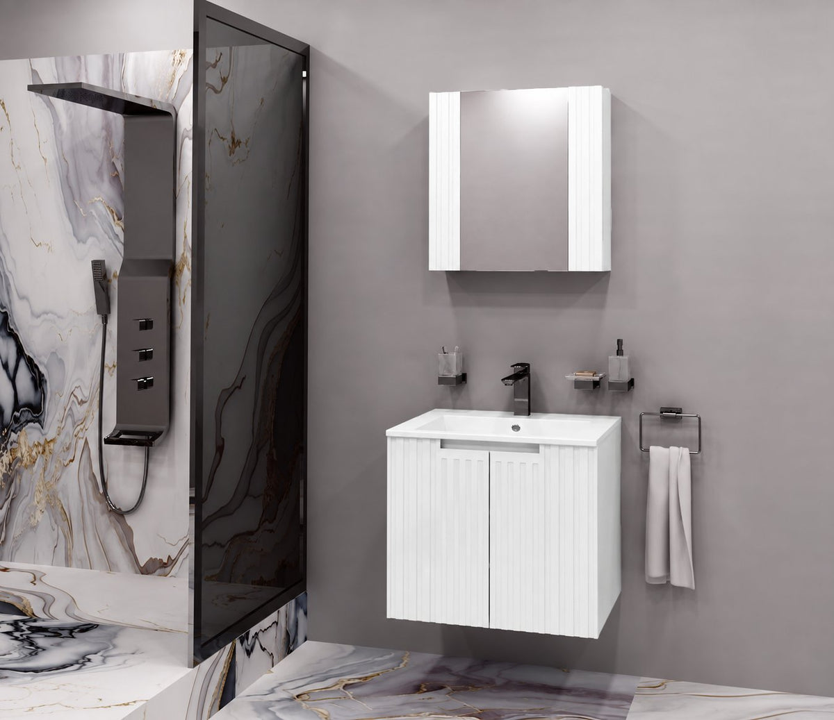 Visota 4299-upper — примерна композиция; продава се само Горен шкаф Мая 65 PVC, ширина 60 см, бял гланц - Visota
