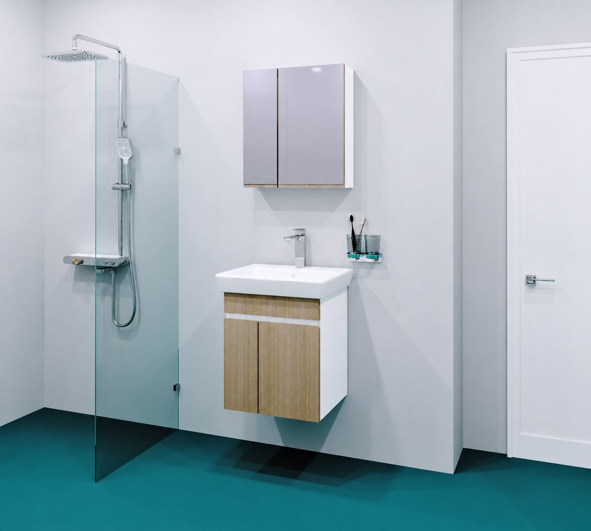 Visota 4329-lower — примерна композиция; продава се само Долен шкаф с мивка Мина 55 PVC №15, ширина 55 см, бял / HPL №15 - Visota