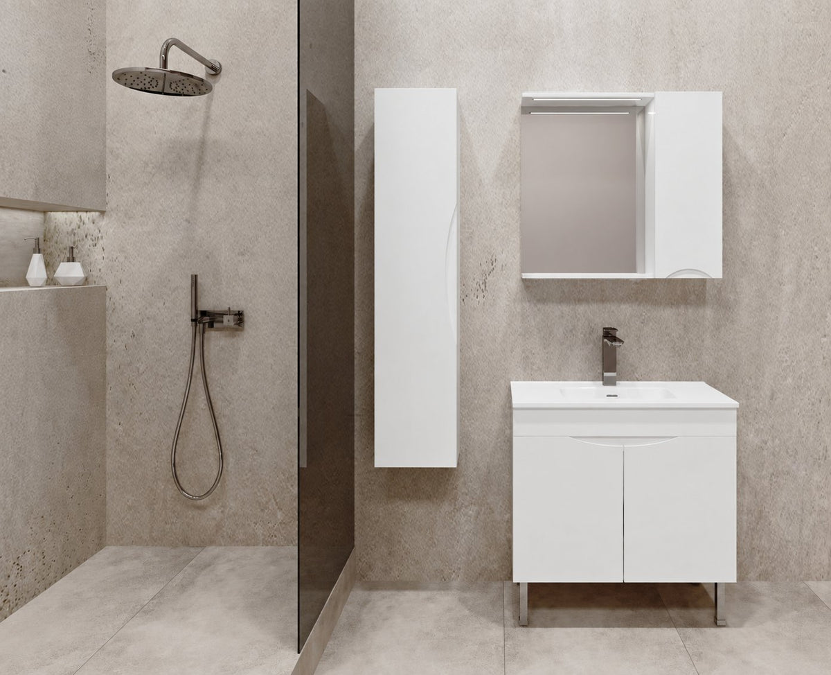 Visota 3628-lower — примерна композиция; продава се само Долен шкаф с мивка Полина 81 PVC, ширина 81 см, бял гланц - Visota