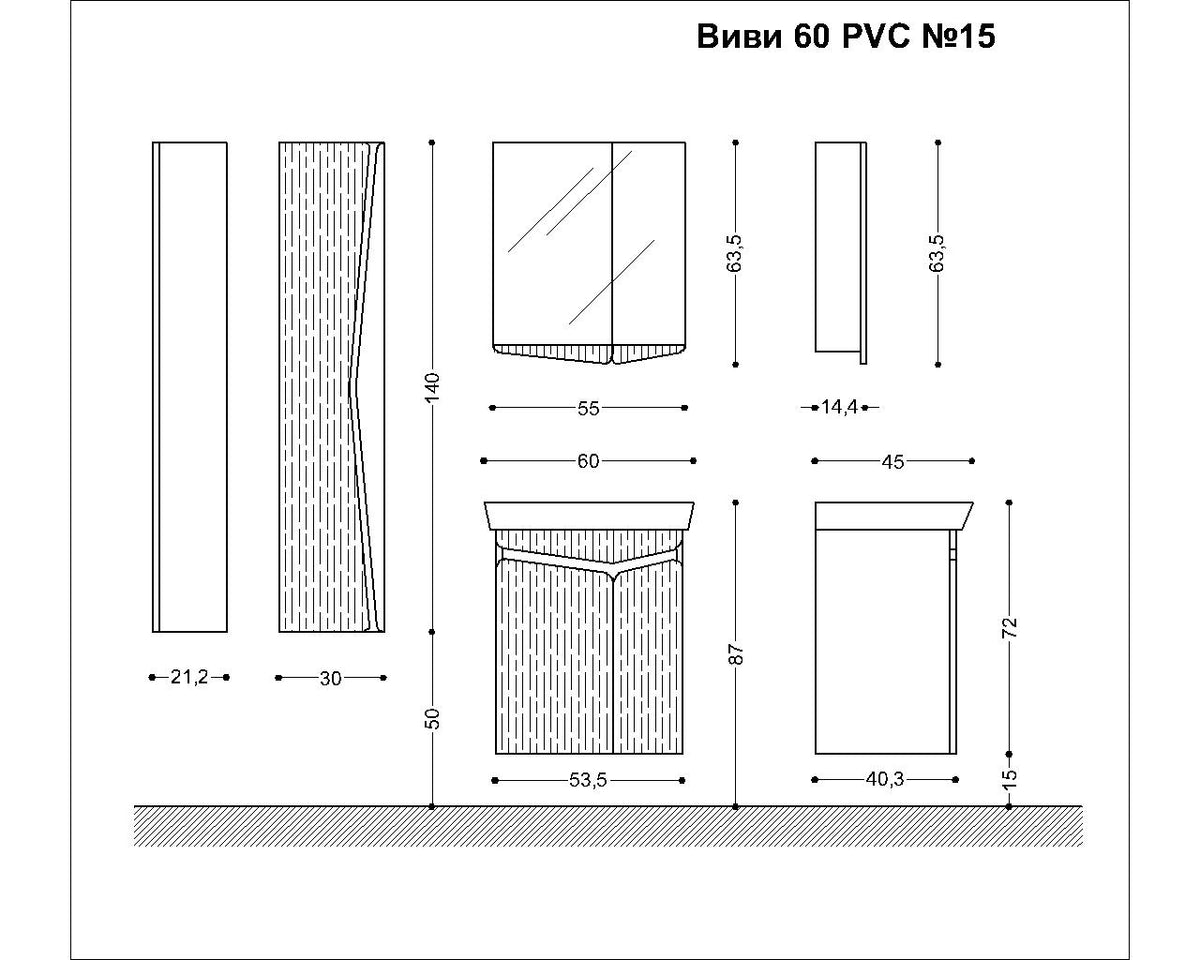 Колона Виви 60 PVC №15, ширина 30 см, бял / HPL №15 - Visota - чертеж с размери