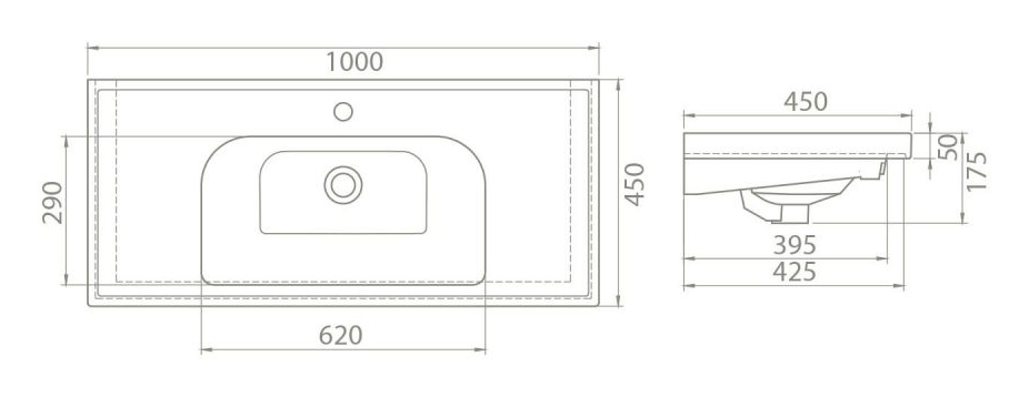 Стенен умивалник 100 cm - Frame - чертеж с размери