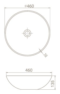 Умивалник за монтаж върху плот Ø46 cm, капучино мат - Zero - чертеж с размери