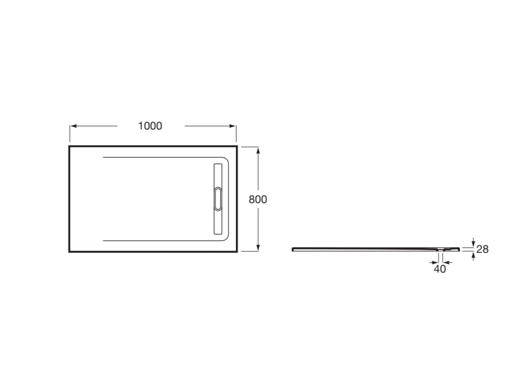 Свръхплоско душ корито от STONEX® 100x80 cm - Aquos - чертеж с размери