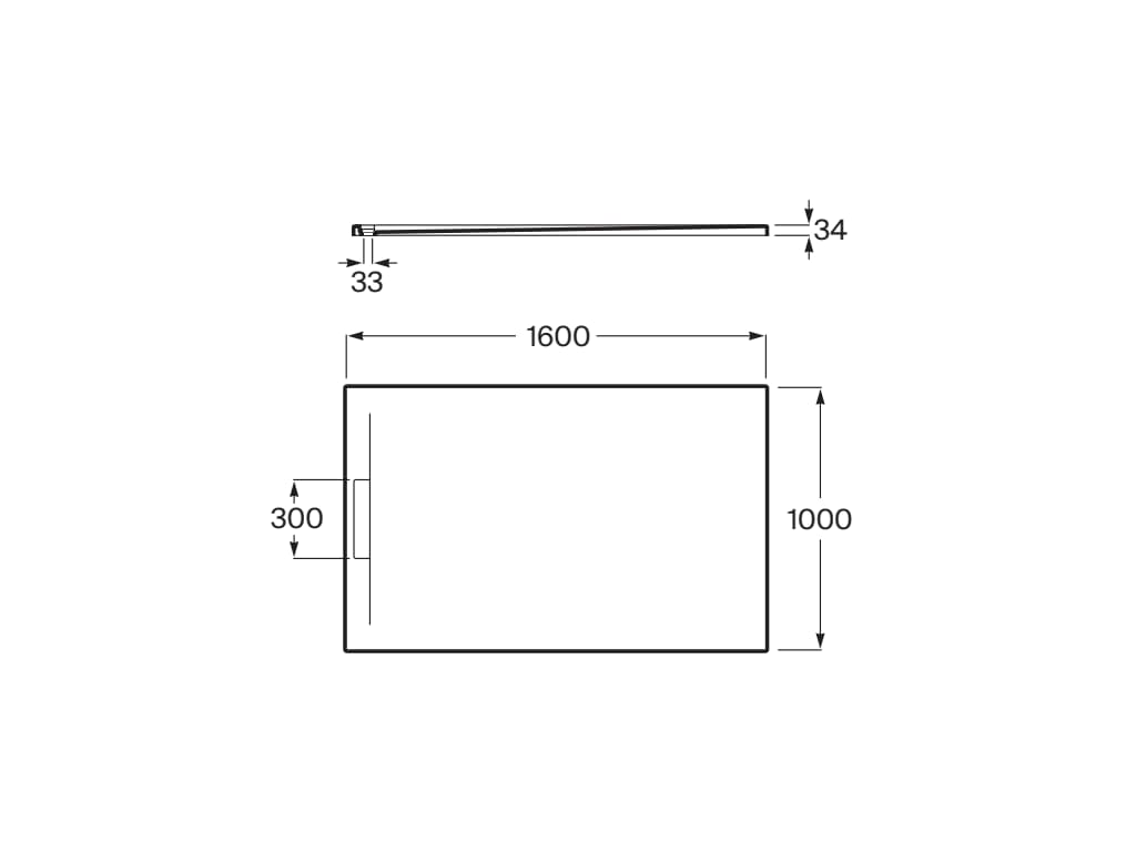 Свръхплоско душ корито от STONEX® 160x100 cm - Pyros - чертеж с размери