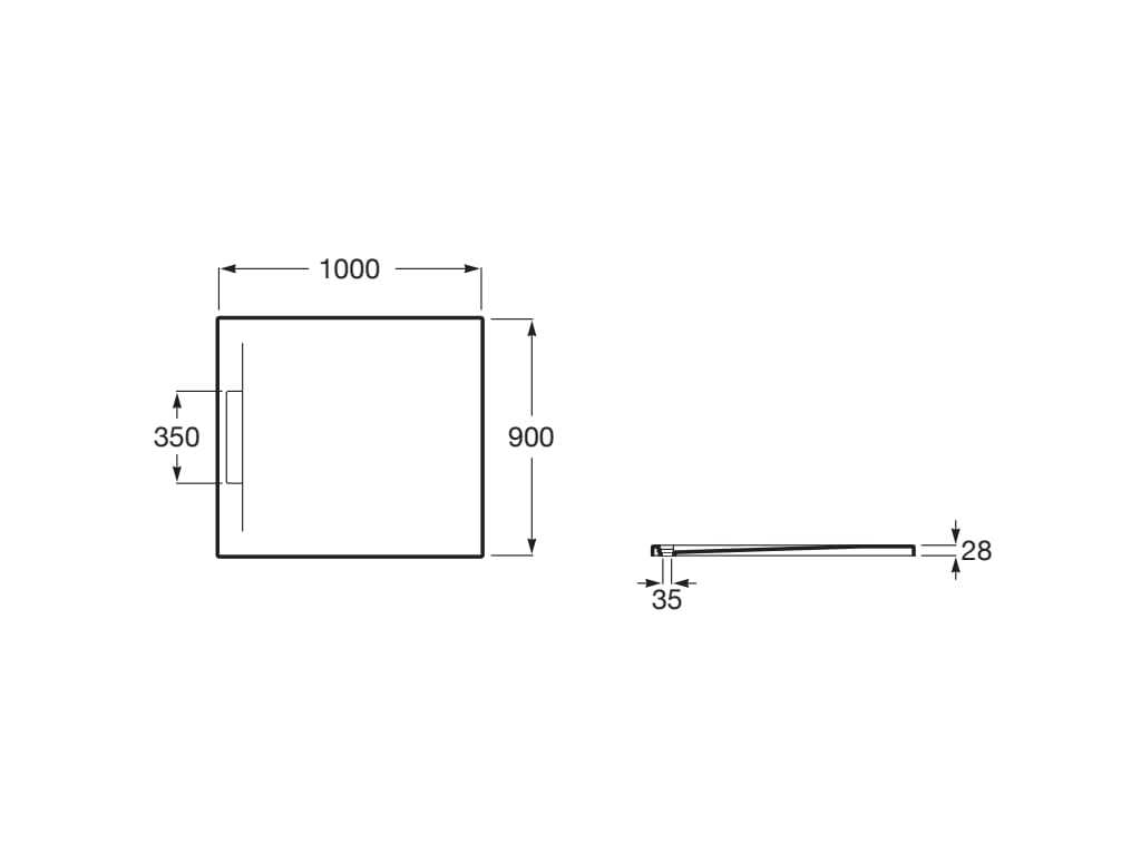 Свръхплоско душ корито от STONEX® 100x90 cm - Pyros - чертеж с размери