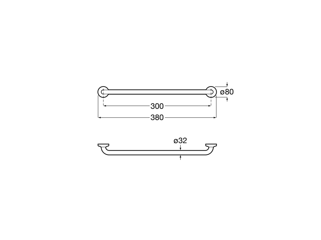 Права дръжка с матово покритие 38x8 cm - Access Comfort - чертеж с размери