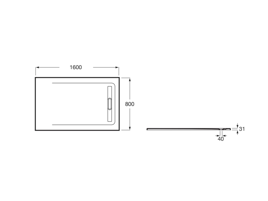 Свръхплоско душ корито от STONEX® 160x80 cm - Aquos - чертеж с размери
