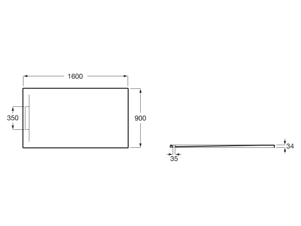 Свръхплоско душ корито от STONEX® 160x90 cm - Pyros - чертеж с размери