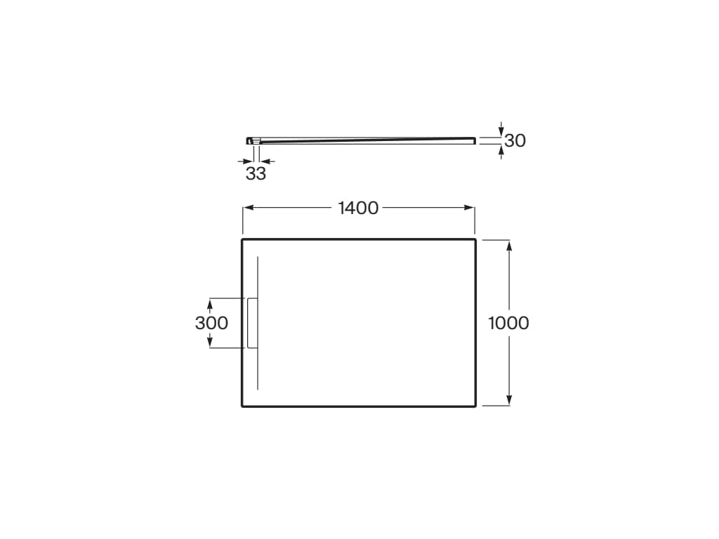 Свръхплоско душ корито от STONEX® 140x100 cm - Pyros - чертеж с размери