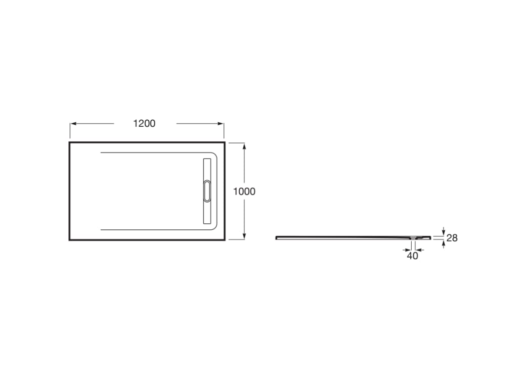 Свръхплоско душ корито от STONEX® 120x100 cm - Aquos - чертеж с размери