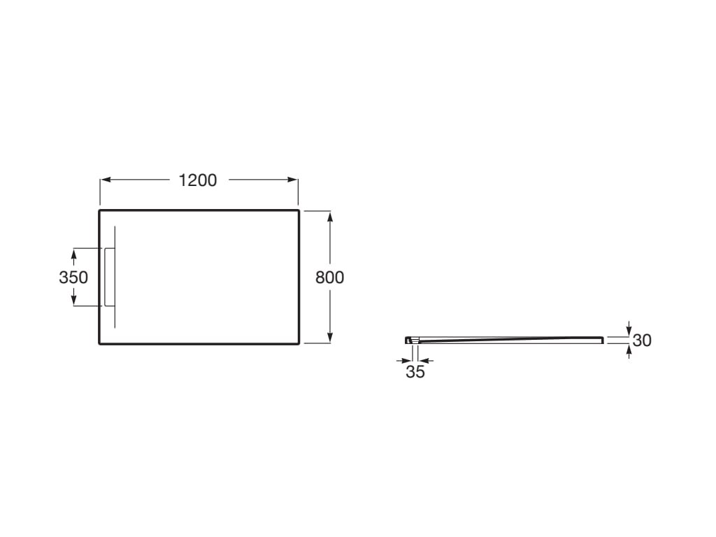 Свръхплоско душ корито от STONEX® 120x80 cm - Pyros - чертеж с размери