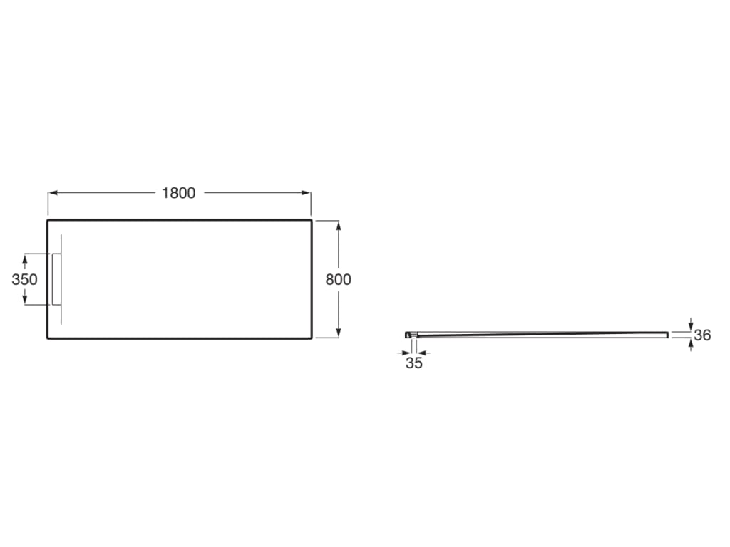 Свръхплоско душ корито от STONEX® 180x80 cm - Pyros - чертеж с размери