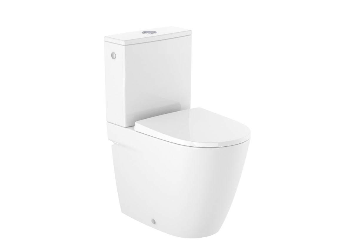 Tоалетна чиния, двойно оттичане, долепена до стената, Compact, Rimless - Ona