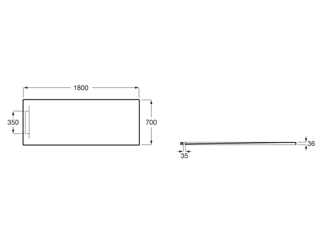 Свръхплоско душ корито от STONEX® 180x70 cm - Pyros - чертеж с размери