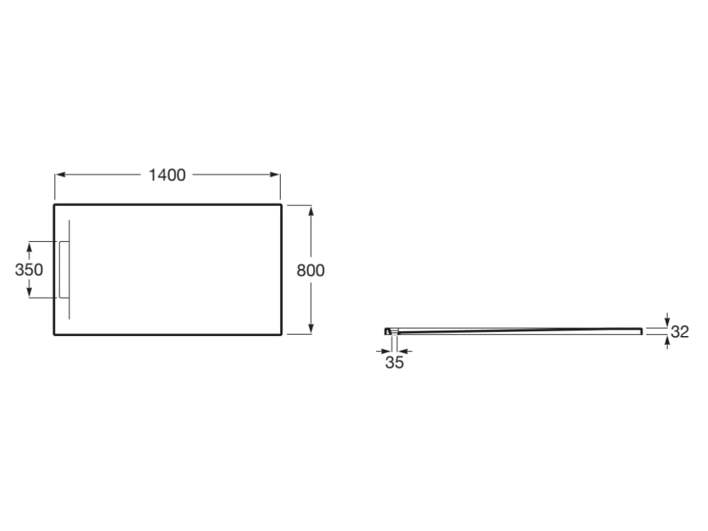 Свръхплоско душ корито от STONEX® 140x80 cm - Pyros - чертеж с размери