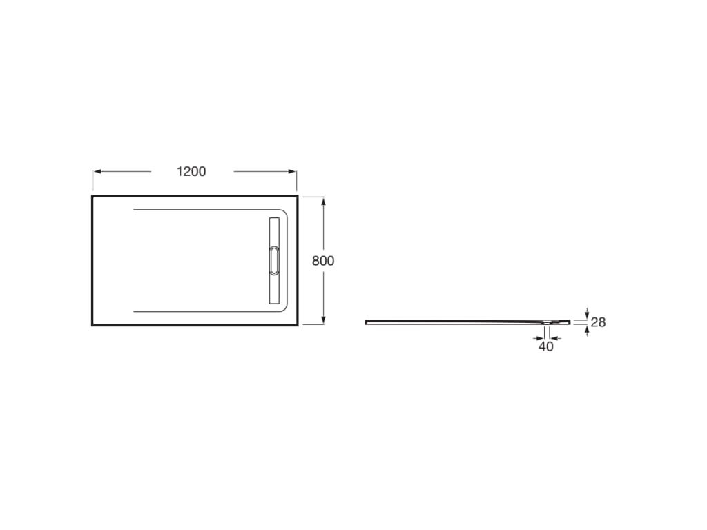 Свръхплоско душ корито от STONEX® 120x80 cm - Aquos - чертеж с размери