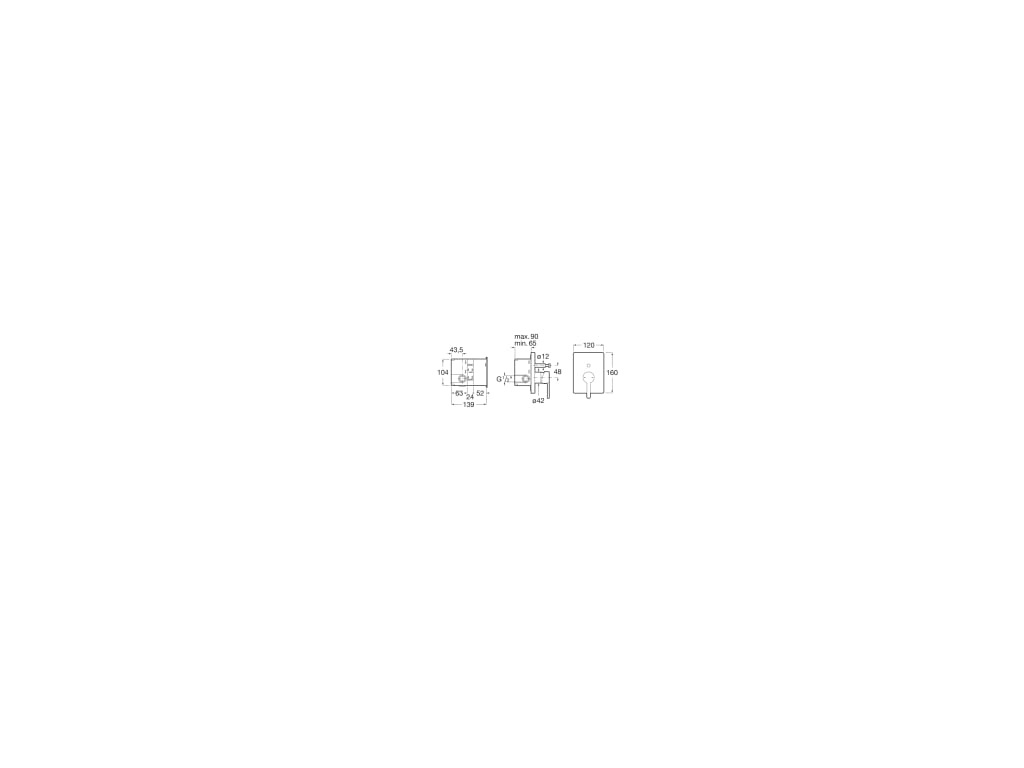Square вграден смесител за вана-душ - Carelia - чертеж с размери