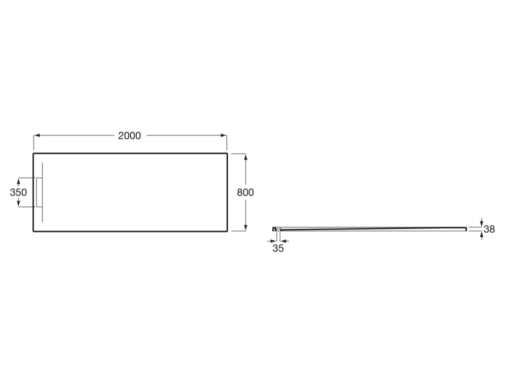 Свръхплоско душ корито от STONEX® 200x80 cm - Pyros - чертеж с размери