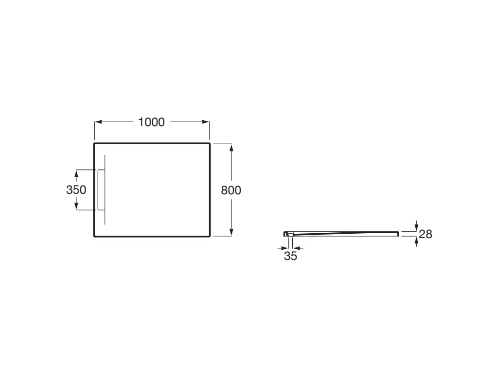 Свръхплоско душ корито от STONEX® 100x80 cm - Pyros - чертеж с размери