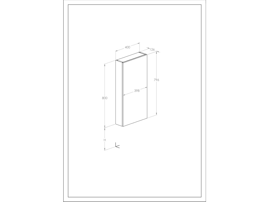 Спомагателен модул за монтаж на стена с една вратичка 40x13 cm - Extra - чертеж с размери
