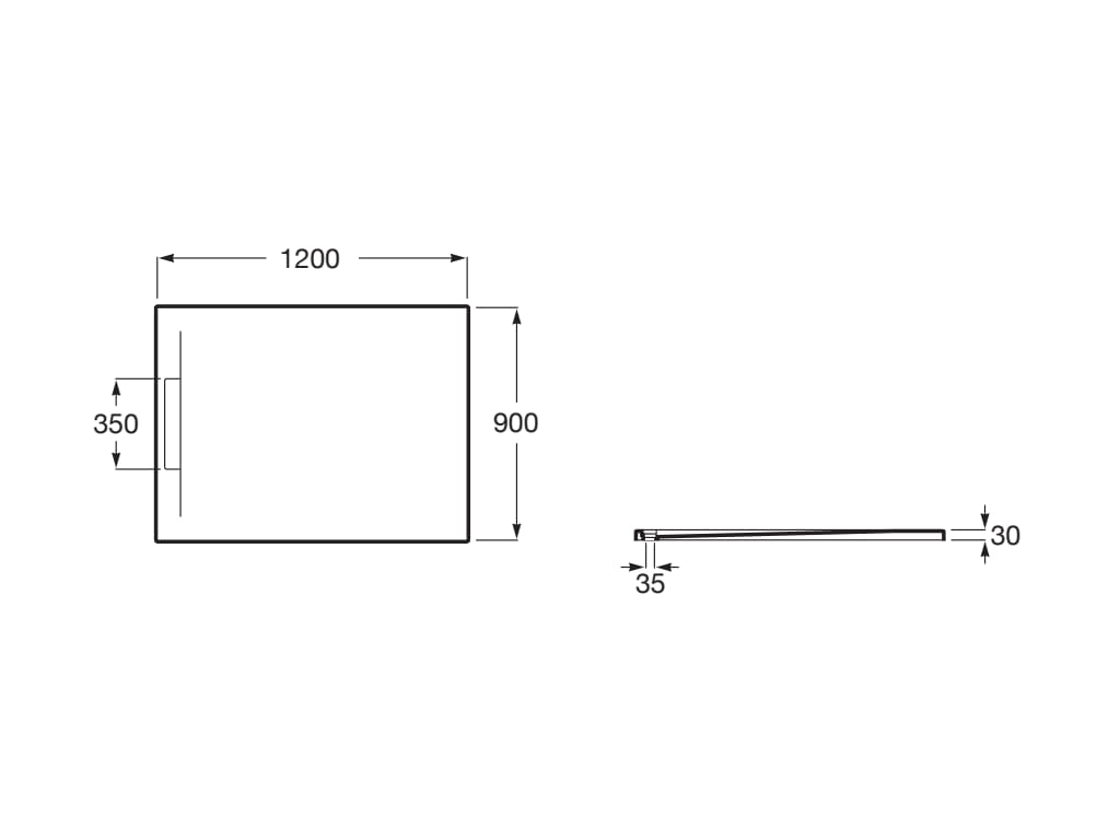 Свръхплоско душ корито от STONEX® 120x90 cm - Pyros - чертеж с размери