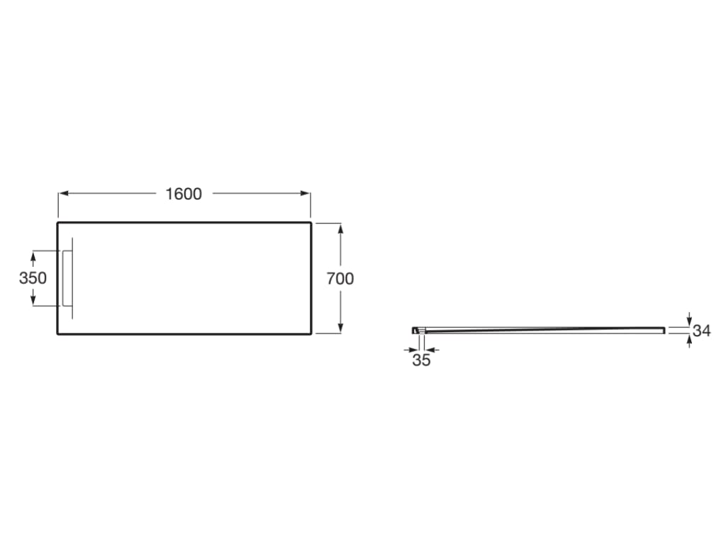 Свръхплоско душ корито от STONEX® 160x70 cm - Pyros - чертеж с размери