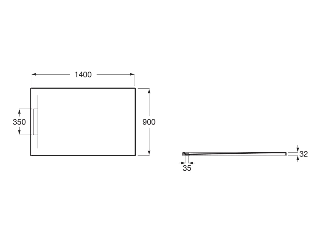 Свръхплоско душ корито от STONEX® 140x90 cm - Pyros - чертеж с размери