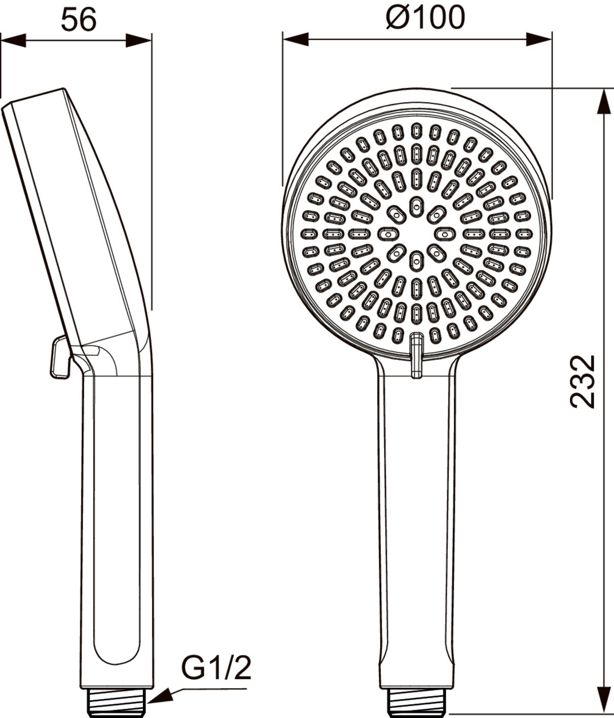 Аксесоар Ръчен душ Ø100 mm, 2 функции - Idealrain Alu+ - чертеж с размери