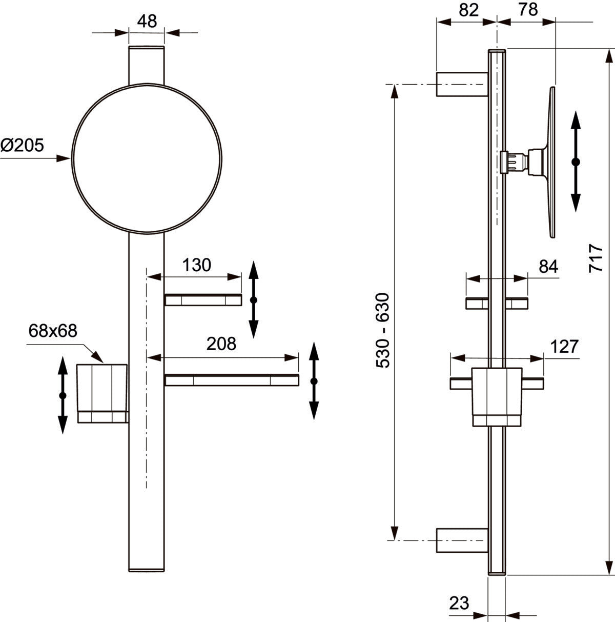 Окачване 700 mm с аксесоари - Alu+ BD589 — чертеж с размери