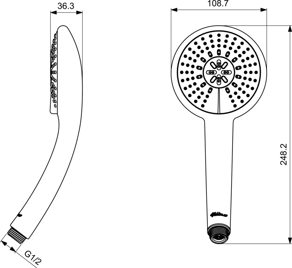 Ръчен душ Ø100 mm - VidimaFresh B0827 - чертеж с размери