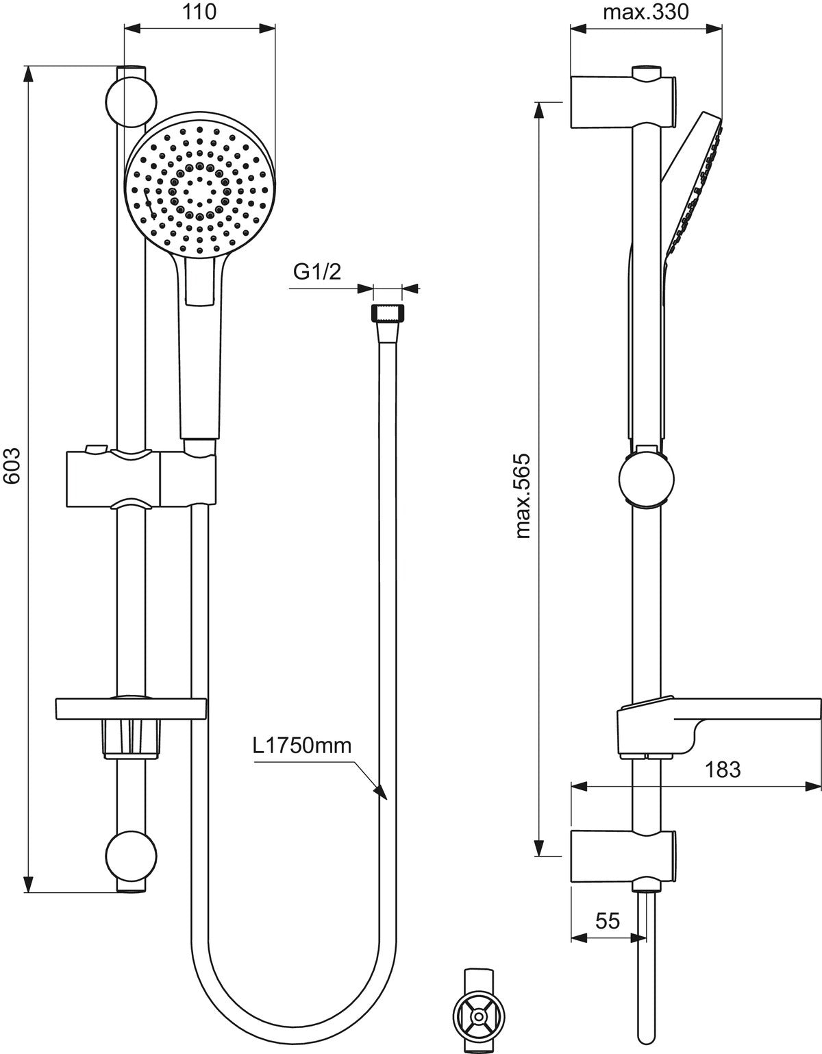 Душ комплект - Idealrain Evo Round B2620 - чертеж с размери
