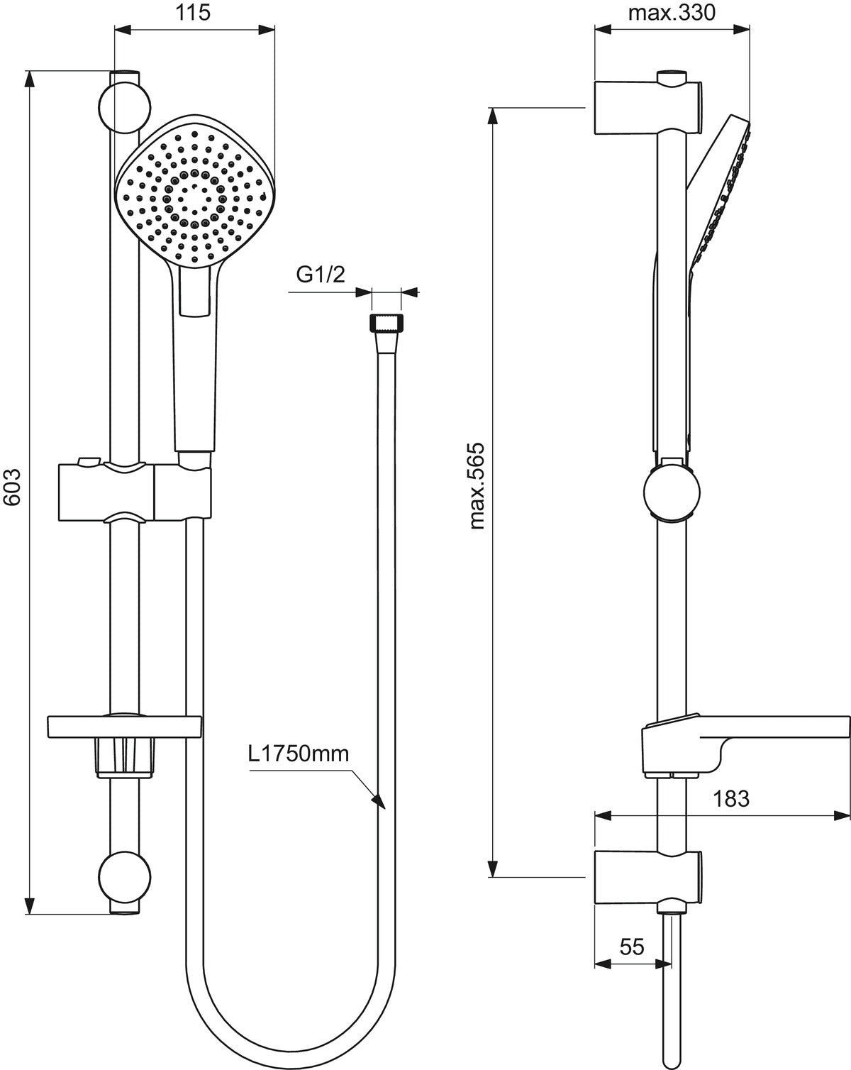Душ комплект - Idealrain Evo Diamond B2621 - чертеж с размери
