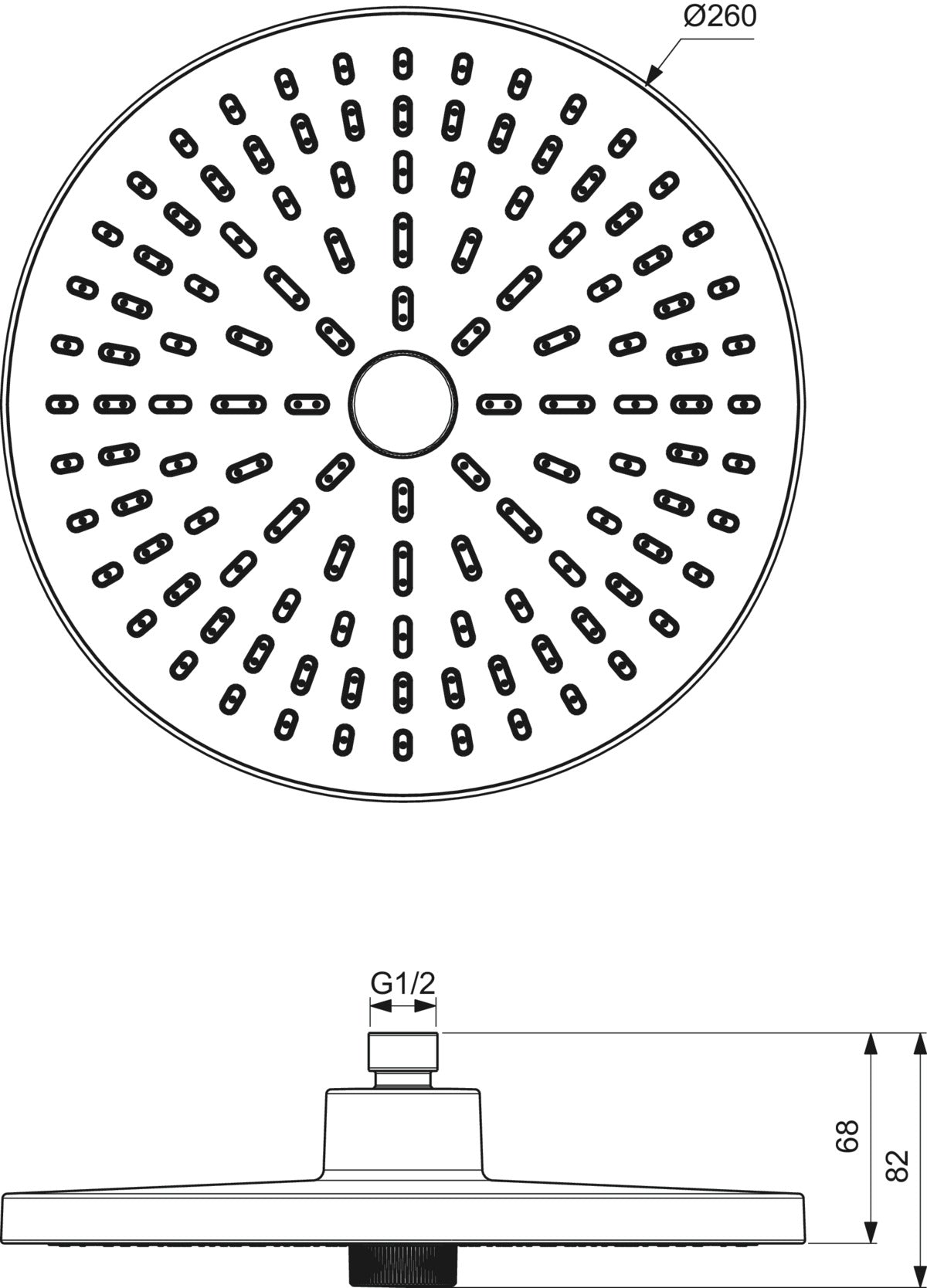 Аксесоар Душ глава Ø260 mm, 2 функции - Idealrain Alu+ - чертеж с размери
