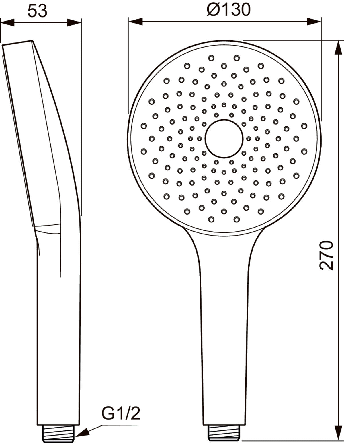 Ръчен душ Ø130 mm - Idealrain Solos A7895 - чертеж с размери