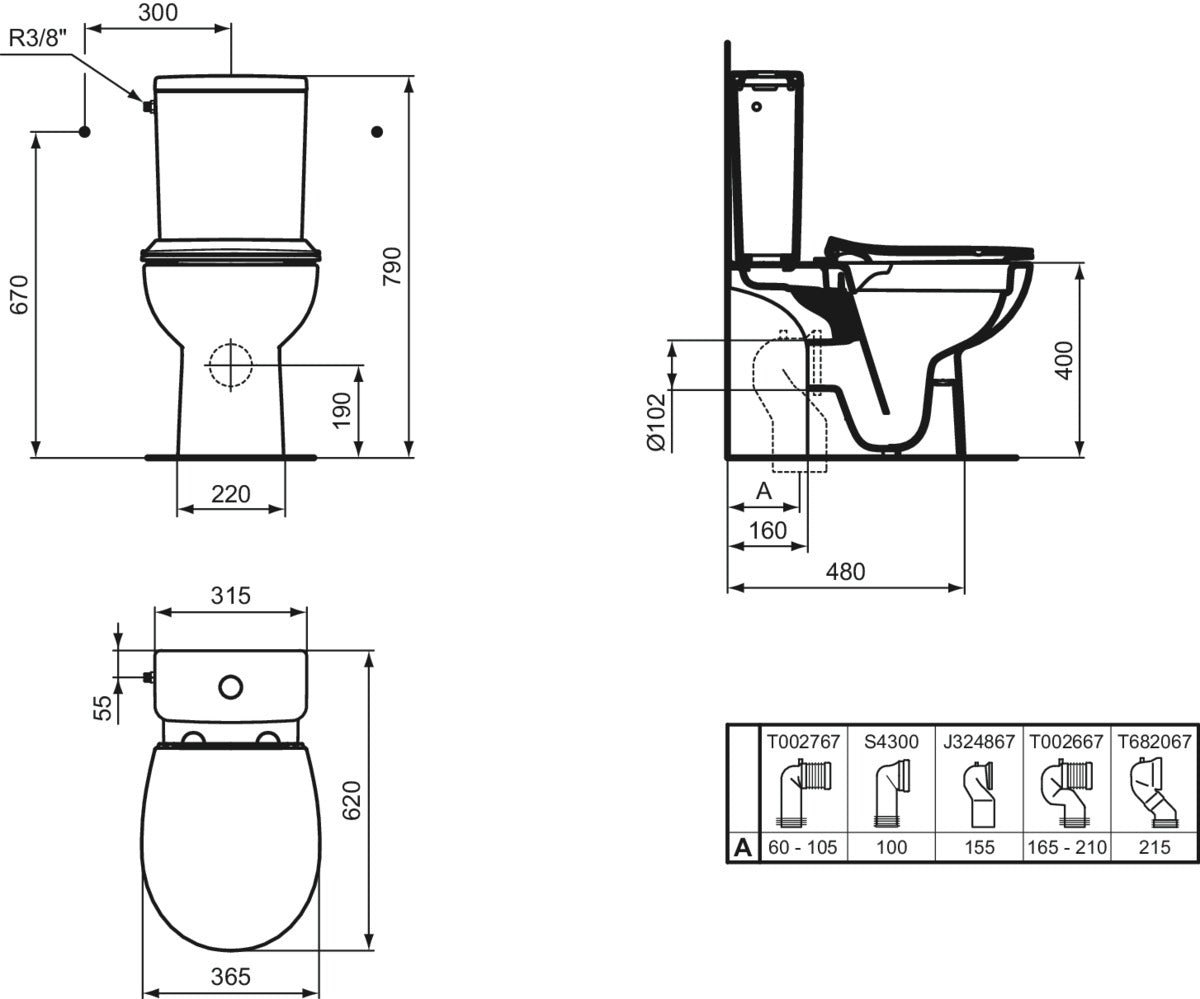WC комплект - Eurovit+ Rimless+ - чертеж с размери