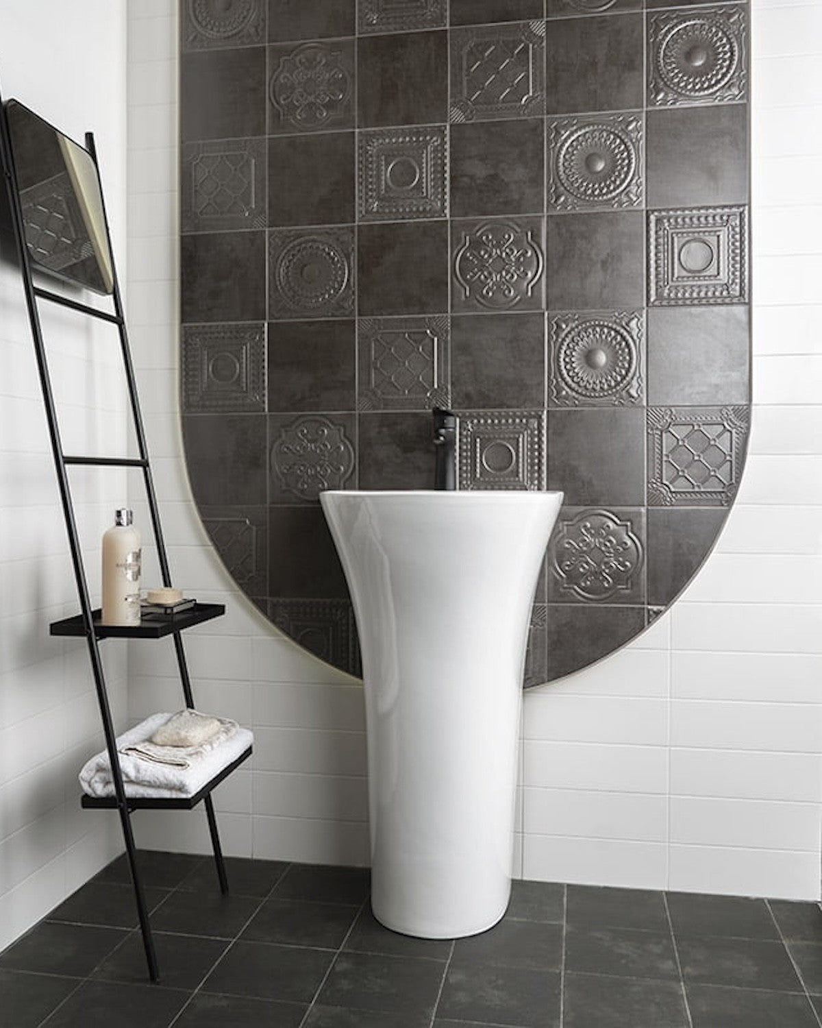 Metal Tiles - relief gunmetal bathroom